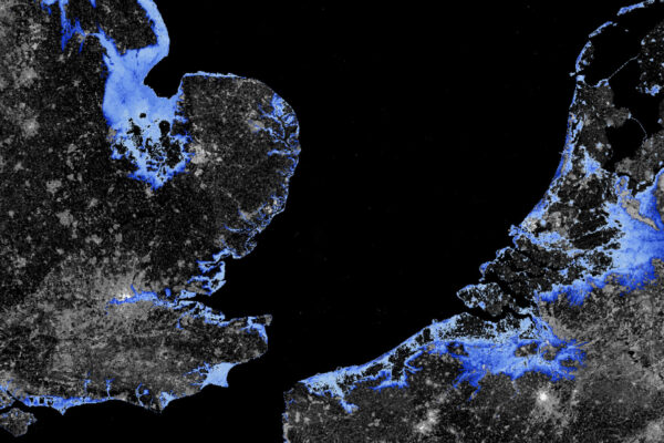 The metropolitan system around the English Channel. Prospective sea level rise. Data developed by Territorial Agency.